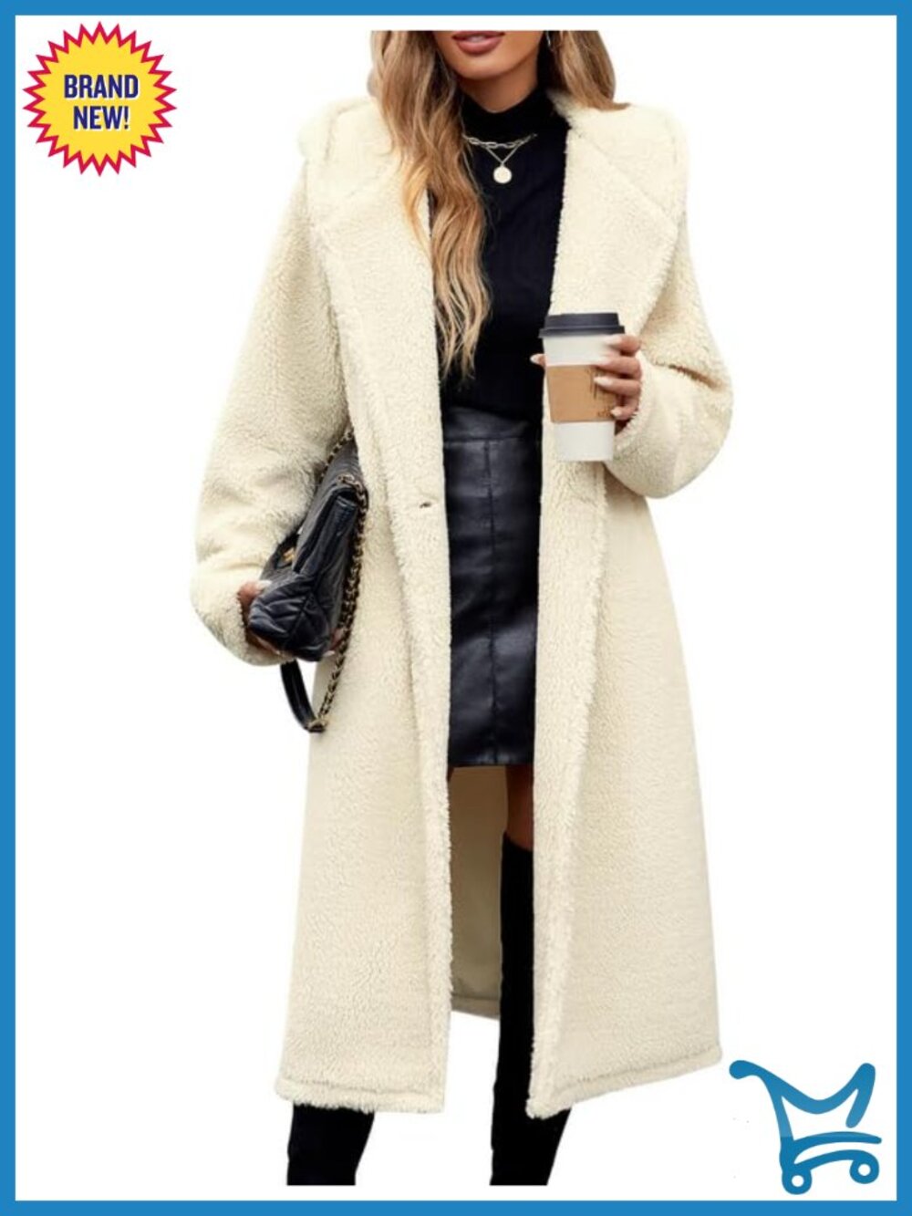 Faux Fur Cardigan Coat Long Warm Hooded Oversized Sherpa Fleece Jacket with